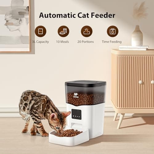 IMIPAW Automatic Cat Feeder, WiFi Timed Dry Food Dispenser with Desiccant, Programmable Portion Control, Dual Power Backup, 10 Meals Daily, 15 Portions Per Meal, Suitable for Small Pets 5