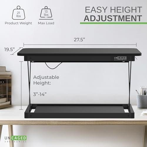 Uncaged Ergonomics Changedesk Mini Small Standing Desk Converter Height Adjustable Desktop Sit-To-Stand Up Desk Riser Laptop Table Top Standing Converter, Black 8