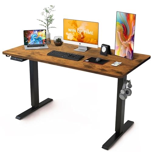 Win Up Time Standing Desk Adjustable Height Desk- Whole Piece Desktop Electric Desk, Stand Up for Home Office Computer Storage Bag, Rustic Brown, 55 Inch