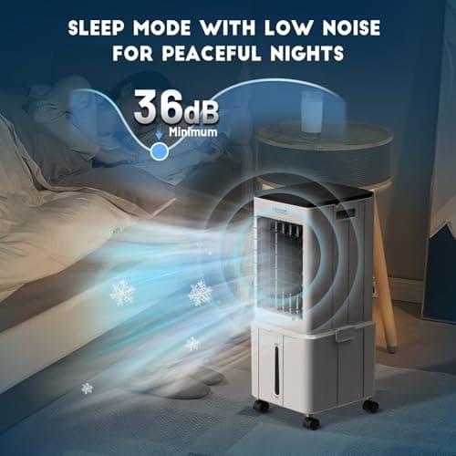 Portable Air Conditioner, 3-IN-1 Evaporative Air Cooler w/3.2Gal Tank, 4 Modes & 3 Speeds, 12H Timer, 6 Ice Packs, Remote Control, Windowless Swamp Cooler for Bedroom,Home,No Hose Needed 8