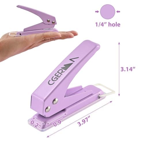 Single Hole Puncher, 1/4" Hole, 50% Labor Savings, Heavy Duty Metal Punch, 15 Sheet Capacity, for ID Cards, Chipboard, Art Project, Crafts Easy Punching, Purple 5