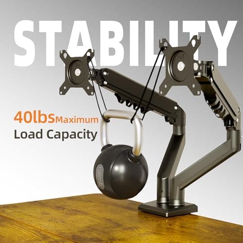 Claiks Dual Monitor Mount for 15-32 Screens, Ergonomic Gas Spring Monitor Arm for, Adjustable Computer Monitor Stand up to 40 lbs, with Clamp and Grommet Base, VESA Mounting Holes 75&100mm, Black 6