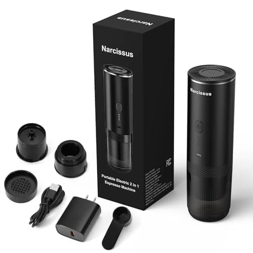 Narcissus Portable Electric Espresso Machine for Travel, 86.6 Watt 2-In-1 Travel Coffee Maker for Max 12g Coffee Powder or NS Capsules, 1.5 Pounds & 7800mAh Battery Capacity, Includes Quick Charger 7