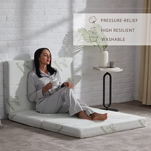 SINWEEK Memory Foam Folding Mattress, 4 Inch Foldable Trifold Mattress Topper, CertiPUR-US Certified Guest Bed with Cooling Cover & Waterproof Lining 7