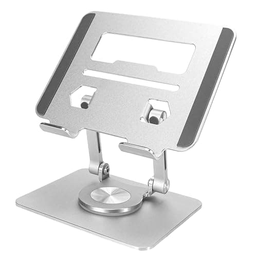 BuleVina Tablet Phone Stand Holder for Desk with 360° Base, Adjustable Desktop Tablet Holder Aluminum Alloy Rotating Bracket, Foldable Aluminum Tablet Mount for iPad pro 12.9, for iPad Air Mini