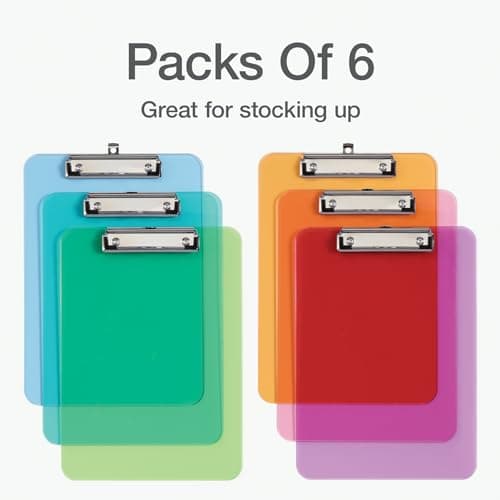 Oxford Plastic Clipboards, Metal Clip with Plastic Corners, Writing Surface with Hanging Loop, Assorted Colors, 12.5" x 9", 6 Pack (25402) 7