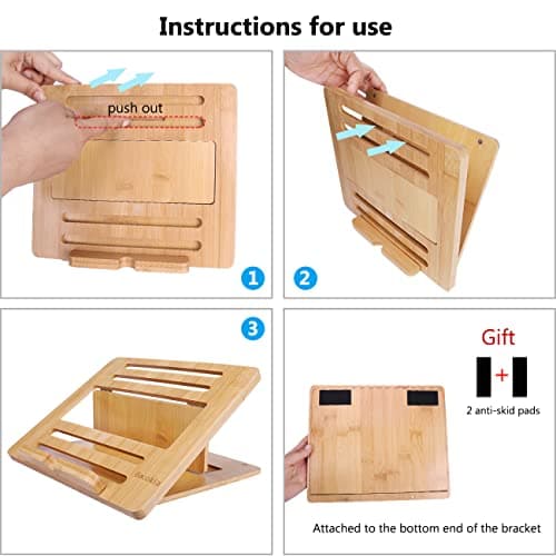 Gocokia Bamboo Fodable Laptop Notebook Riser Stand Desktop Adjustable with 4 Angles Notebook Mount Holder, Folding Laptop Cooler Stand for MacBook,Tablet,Kindle 7