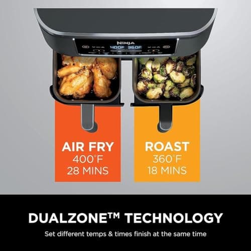 Ninja DZ201 Foodi 8 Quart 6-in-1 DualZone 2-Basket Air Fryer with 2 Independent Frying Baskets, Match Cook & Smart Finish to Roast, Broil, Dehydrate & More for Quick, Easy Meals, Grey 7