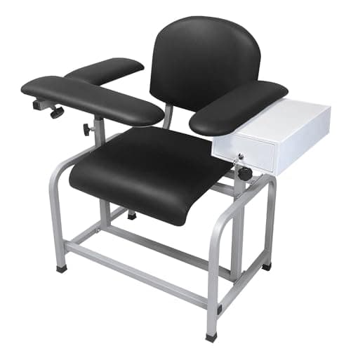 Helsevesen Comfortable Padded Blood Drawing Chair with Drawer, Clinic Chair with Soft Padded Seat, Phlebotomy Chair with Adjustable Armrest, Black