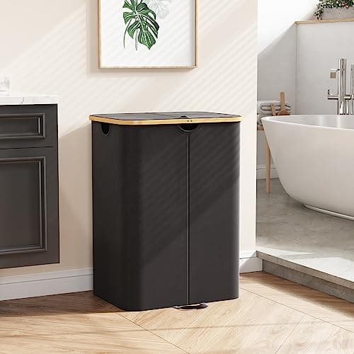 Lifewit 150L Double Laundry Hamper with Lid, Large Laundry Basket with Removable Bag & Bamboo Handles, Fodable Tall Dirty Clothes Hamper for Laundry Collapsible Bin for Bathroom Bedroom Dorm, Black 8