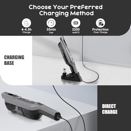 AYONTIN Cordless Handheld Vacuum, Lightweight Portable Hand Vacuum Cleaner with LED Light,Rechargeable Hand Held Vacuum with Charging Dock, Powerful Suction for Office, Home,Car,Silver 5
