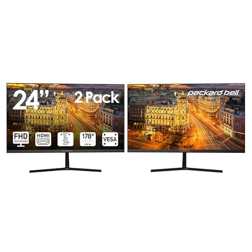 Packard Bell AirFrame 24 " FHD Monitor, 1920x1080, Ultrawide, VESA Mount, Tilt Adjust, HDMI/VGA, Slim Bezel, for Home, Office, and Light Gaming - 2 Pack