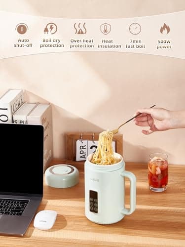 balbali Portable Electric Pot for Cooking Dorm Room - 28oz Non-stick Travel Electric Kettle, Mini Hot Pot with Temperature and Time Control - Self Heating Soup/Rice/Ramen Cooker/Warmer Green 7