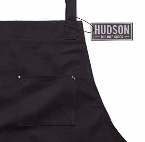Hudson Durable Goods Professional Grade Chef Apron for Kitchen, BBQ, and Grill - 100% Cotton, Adjustable Crossback Apron for Men and Women with Large Pockets for Tools - Black 6