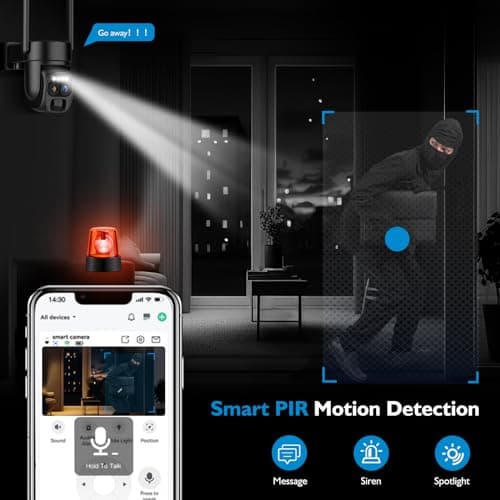 Hawkray Pannel Solar Wireless Outdoor Security Camera， Dual-Lens, 10xZoom, 2K Resolution 3MP 360°Pan/Tilt，2.4&5G WiFi Battery Powered Camera with Spotlight Alarm PIR Motion Detection 7