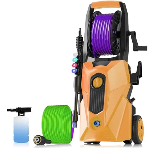 commowner 5000PSI Power Cleaner with 33FT Flexible Extension Pressure Cleaner Hose Reel, 4 Nozzles, Professional Power Cleaners for Home/Car(Orange)