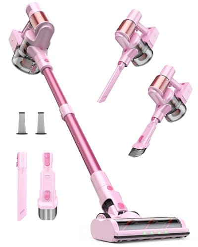 AOKOAK Pink Cordless Vacuum Cleaner, 45Kpa/550W/60 Mins Runtime Stick Vacuum with Self-Standing and Touch Screen, Anti-Tangle Wireless Vacumm, Vacuum Cleaners for Home/Pet Hair/Carpets/Floors