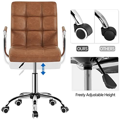 Yaheetech PU Leather Comfortable Office Desk Chair Mid Back Height Adjustable Computer Swivel Chair w/Armrests, Retro Brown 7