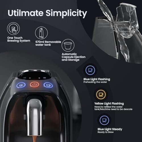 JZ.CAFE Espresso Capsule Machine Single Serve Coffee Maker Compatible with N Original Pods - 20Bar Barista Pump for Home Espresso & Lungo, Kitchen, Office 7