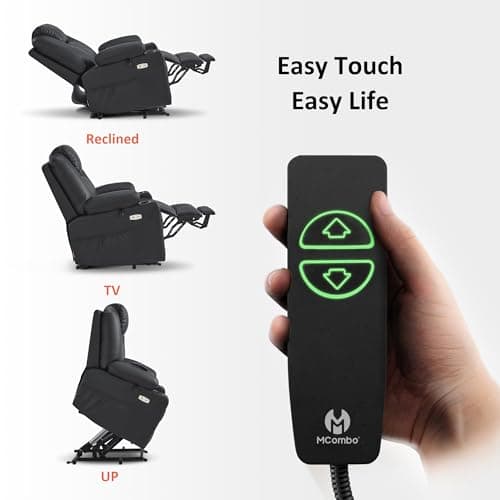 MCombo Power Lift Recliner Chair for Elderly, Lift Chair with Heat and Massage, FSC Certified, USB Ports, Cup Holders, Faux Leather 7040 (Black, Medium) 8