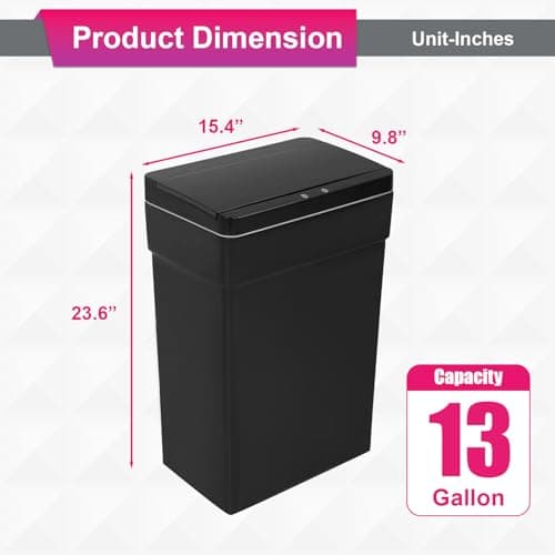 PayLessHere 13 Gallon 50 L Trash Can with Lid Plastic Kitchen Trash Bin Automatic Touch Free Motion Sensor Trash Can (1, Black) 7
