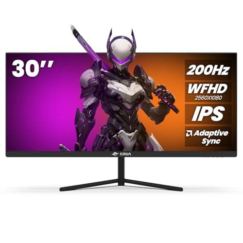 CRUA 30-inch Gaming Monitor 200HZ, 21:9 WFHD(2560X1080P) Ultrawide Computer Monitor, IPS Screen,120% sRGB, PIP/PBP, HDMI 2.0 & Displayport 1.4,Support FreeSync,Wall Mountable/Tilt Adjustable- Black