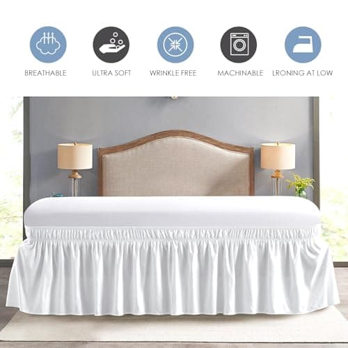 FreshCulture Queen Bed Skirt, Elastic Wrap Around Bed Skirt Queen Size, Bed Skirts for Adjustable Bed, Easy Fit with 15-Inch Tailored Drop, Hotel Quality Dust Ruffle for Queen Bed (White) 5