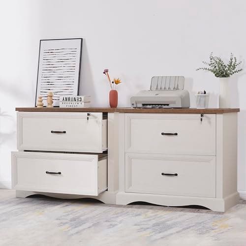 LayBurst Farmhouse File Cabinet with 2 Drawers,34.6" Wood File Cabinet with Hanging File Folders,Top Drawer Lockable,Lateral Filing Cabinet for Home Office Compatible with Letter/Legal/A4 Size 6