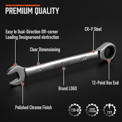 HORUSDY 24-Piece Ratcheting Wrench Set | Metric and SAE | Ratchet Combination Wrenches Set with Organizer | 72-Tooth | Chrome Vanadium Steel | 6-18 mm & 1/4” to 3/4“ (24-Piece) 5