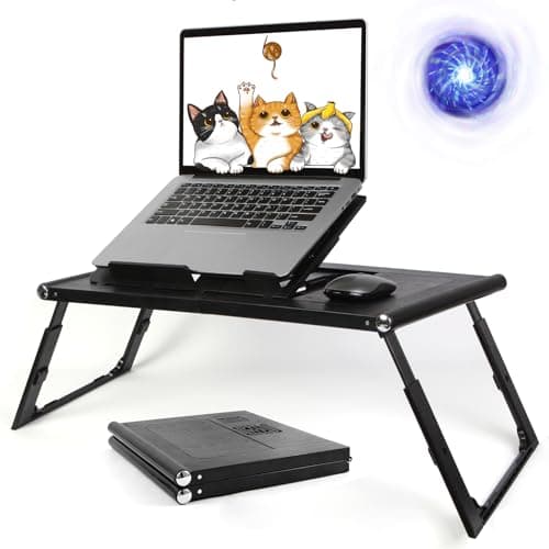 PWAXADO Laptop Bed Table with Cooling Fans – Tablet Clamp – Adjustable Height – Foldable Design – Versatile Lap Desk for Work, Study, Leisure – Ideal for Laptops up to 15.6 in