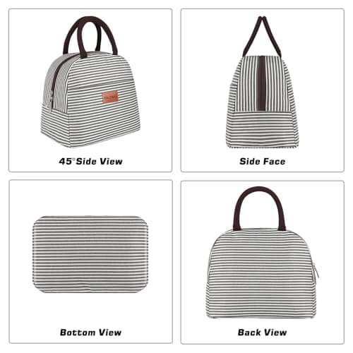 BALORAY Lunch Bag for Women Men Insulated Lunch Box for Adult Reusable Lunch Tote Bag for Work, Picnic or Travel(Black White Stripes) 5