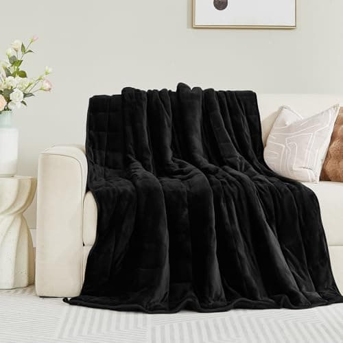 Sherpa Fleece Adult Weighted Blanket, 15 Pounds Dual Sided Soft Plush Blanket for Couch Bed Sofa, Heavy Thick Blankets with Glass Beads Great for Sleep, 60 x 80 inches, Black on Both Sides 8