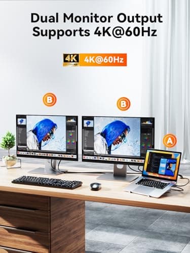 Laptop Docking Station Stand Dual 4K Monitor: QUUGE USB C Docking Station Dual Monitor for Laptop, 2 HDMI (Single 4K@120Hz), 2 USB3.0 Ports, 100W PD, RJ45 Ethernet, Universal Laptop Stand USB C Dock 7