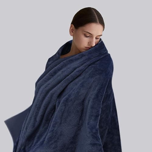 mollie Soft Flannel Heated Throw Blanket 45" x 60" 3 Heat Settings & 4 Hours Electric Blanket Machine-Washable Heated Blanket with Auto-Off Fast Heating Electric Heating Blanket, Dark Blue 3