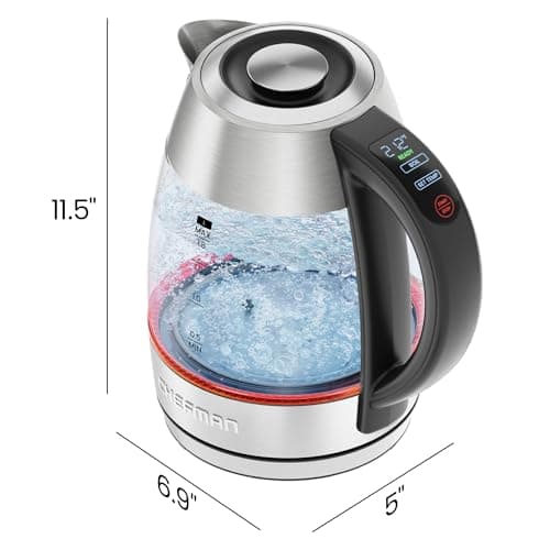 CHEFMAN Lightning High-Powered Electric Kettle, 1.8L 1750W, Rapid Boil 2 Cups in 2 Minutes, BPA Free Cordless Tea Kettle with Digital Temperature Control and 1-Hour Keep Hot – Stainless Steel 8