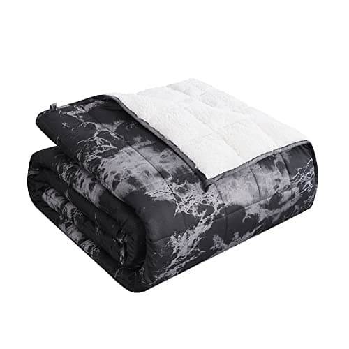 AYMY Sherpa Fleece Twin Size Weighted Blanket for Adults 48x 72 inch 8lbs Cozy Plush Bed Blanket Heavy Throw Blankets with Premium Glass Beads (Black Marble, 48" x72“-8lbs)