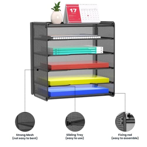 Samstar Letter Tray Paper Organizer, Mesh Desk File Organizer with 5 Tier Shelves and Sorter, Black 5