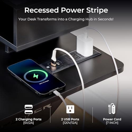 GTPLAYER Electric Standing Desk with Drawers, 48 x 24 Inch Height Adjustable Gaming Desk with Monitor Stand, Power Outlets & LED Lights, Home Office Sit Stand Up Desk with Memory Preset (Black) 6