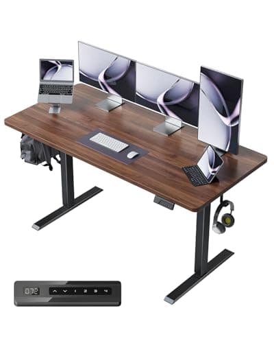 FEZIBO One-Piece Standing Desk Adjustable Height Stand up Home Office Desk, 55x24 Inch Electric Standing Computer Desk, with 4 Memory Presets, Headphone Hook, Black Walnut