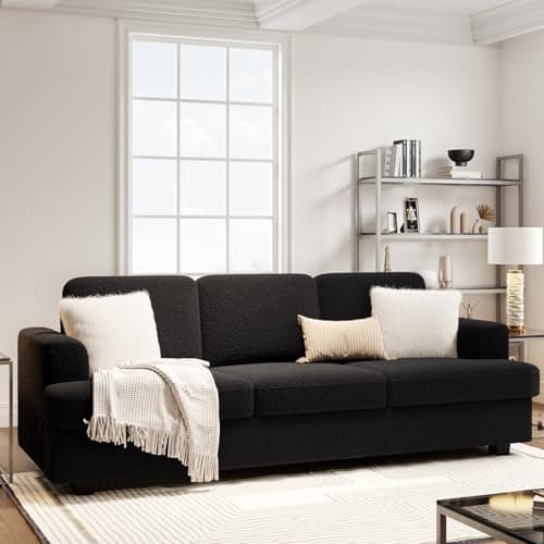KKL 89 Inches Loveseat Sofa, Comfy Cloud Couch with Deep Seats, 3 Seater Couches for Living Room, Bouclé Fabric, Wood Frame, Easy Assembly, Black 7