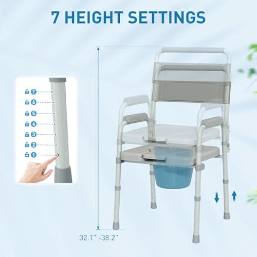 HOMCOM 4 in 1 Bedside Commode Shower Chair Portable Toilet Raised Toilet Seat with Handle for Seniors, Adults, Handicap, Adjustable Height, Gray 5