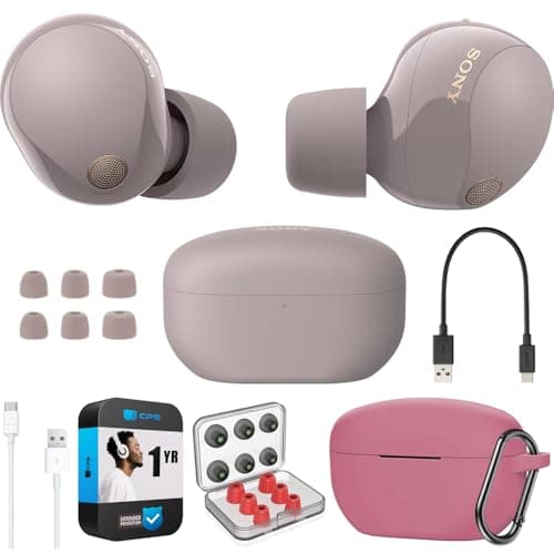 Sony WF-1000XM5 Industry Leading Noise Canceling Truly Wireless Earbuds (Smoky Pink) Bundle with Silicone Case, 6 Pairs of Earbud Tips, USB-A to USB-C Cable and 1 YR CPS Enhanced Protection Pack