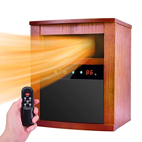 TRUSTECH Electric Space Heater, 1500W Infrared Heater with 3 Heat Modes, Remote Control & Timer, Overheat & Tip-Over Shut Off Protection, for Large Room, Low Noise, Brown