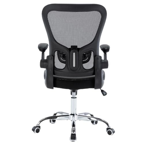 Office Chair, Mesh Ergonomic Desk Computer Chair with PU Leather Flip-up Armrest, Home Task Chair with Lumbar Support, Adjustable Executive Mid Back, Rolling Swivel,Black 5