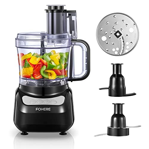 FOHERE Food Processor, 12 Cup, 2-in-1 Feed Chute Food Chopper & Meat Grinder, 500 Watt Motor, BPA Free, Stainless Steel, Procesador de Alimentos for Mincing, Dicing, Shredding, Puree & Kneading Dough