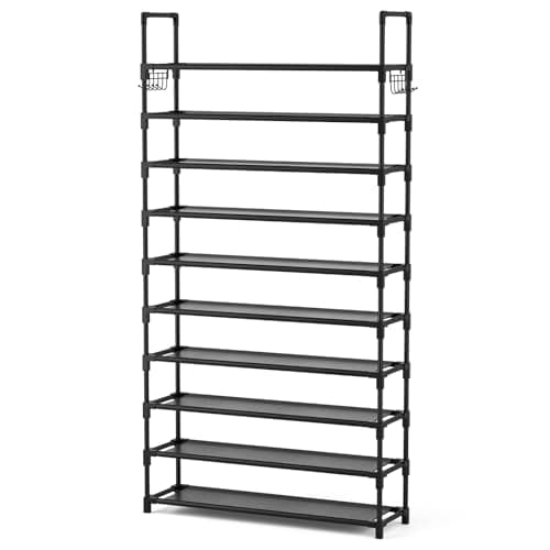 VTRIN 10 Tier Shoe Rack Tall Large Capacity 50 Pair Wide Shoe Organizer with Two Hooks Sturdy Metal Shoe Shelf for Entryway, Closet, Bedroom 9