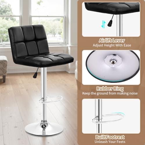 BestOffice Bar Stools Set of 2, Adjustable PU Leather Swivel Barstools, Modern Counter Stools with Back and Footrest, Counter Height Barstools for Bar, Kitchen and Dining Room 7