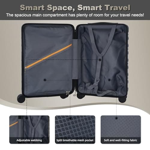 QIMER 19 Inch Carry On Luggage Airline Approved with Spinner Wheels, 100% PC Hard Shell Carry On Suitcase with TSA Lock, Smooth Rolling Wheels, Lightweight Travel for Men and Women Grey Slightly Small 6