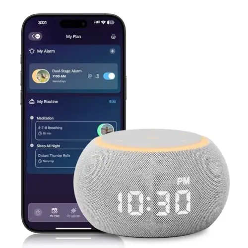 Santebee Sound Machine for Sleep White Noise Machine for Adults Night Light, Luna Pro 507 Soothing Sounds, Dual-stage Alarm&Snooze, Smart App Control Custom Buttons, Dimmable Clock Timer for Baby Kids