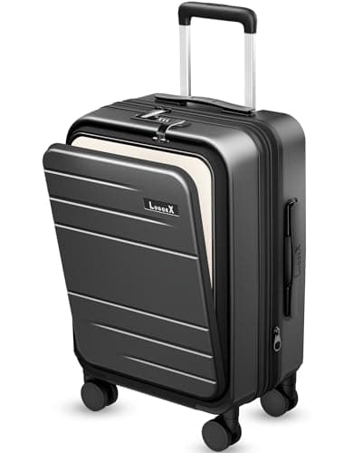 Carry On Luggage 22x14x9 Airline Approved, FLO5 Expandable Polycarbonate Suitcase with Front Pocket (FX-Core, Black, 20 Inch)
